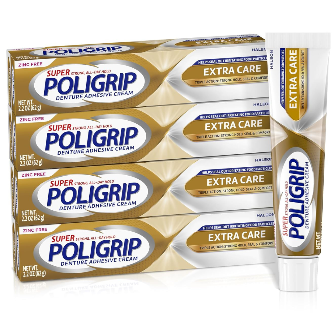 4-Pack 2.2-Oz Super Poligrip Extra Care Denture Adhesive Cream