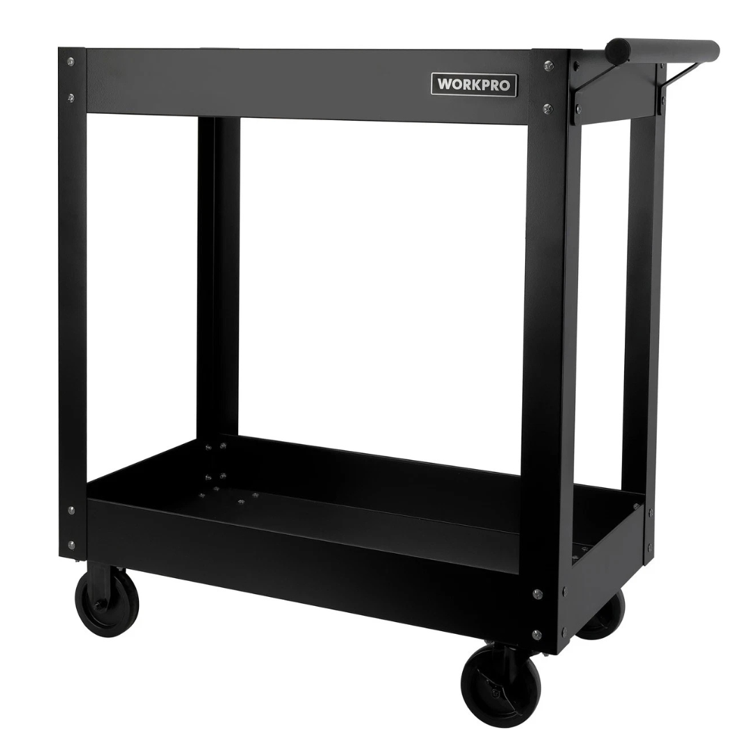 32" Workpro Steel Utility Cart W/ Rolling Casters & Storage Shelf
