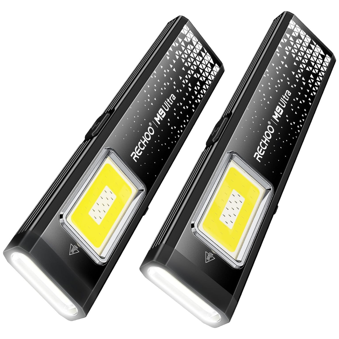 2-Pack Rechoo 3-in-1 Magnetic Rechargeable EDC Flashlight