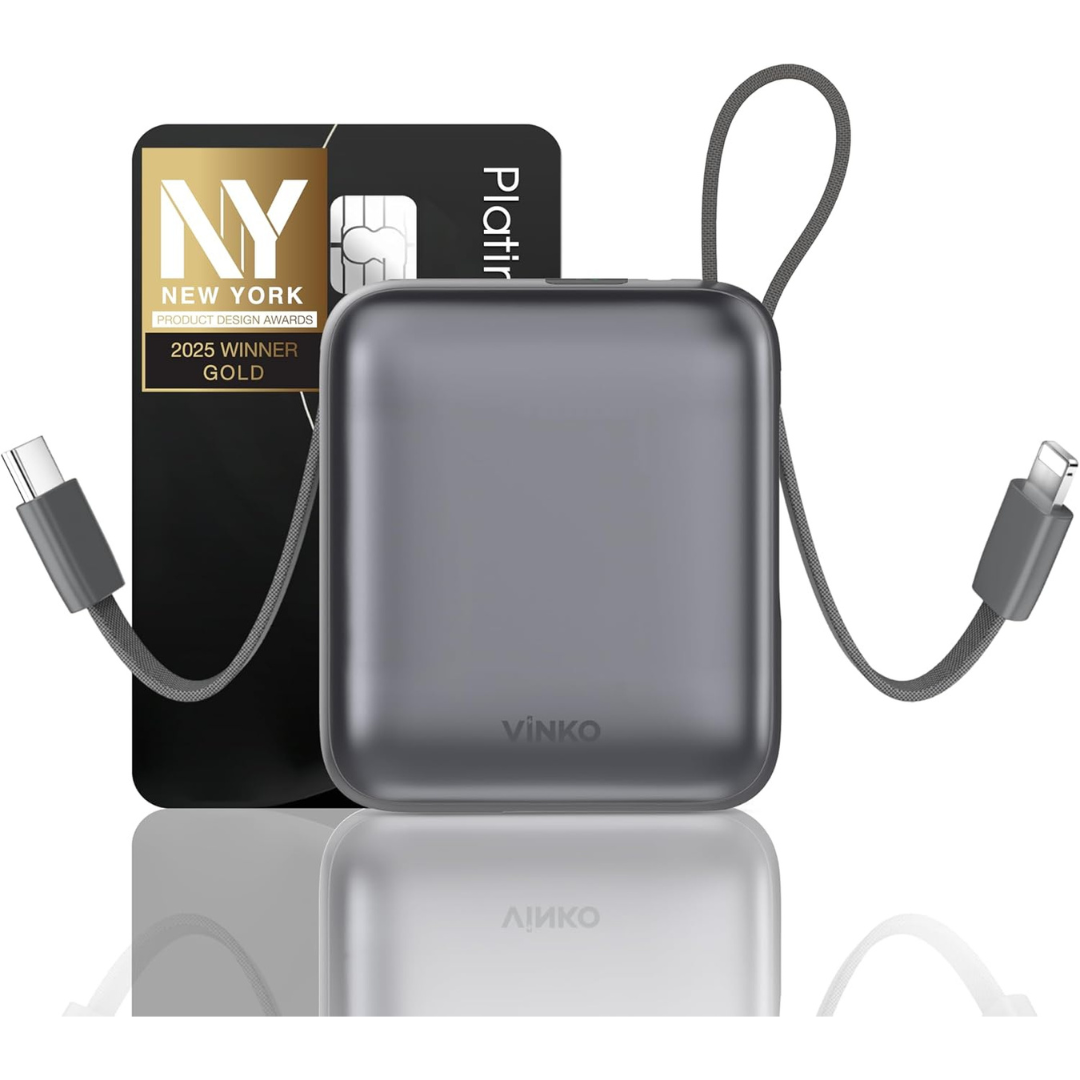 10000mAh 22.5W Fast Charging Mini Power Bank with Cables