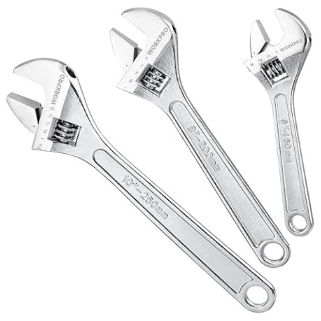 3-Piece Workpro SAE/Metric Forged Carbon Steel Adjustable Wrench Set