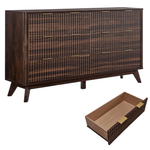 54" Wide Modern Fluted 6-Drawer Dresser W/ Curved Profile