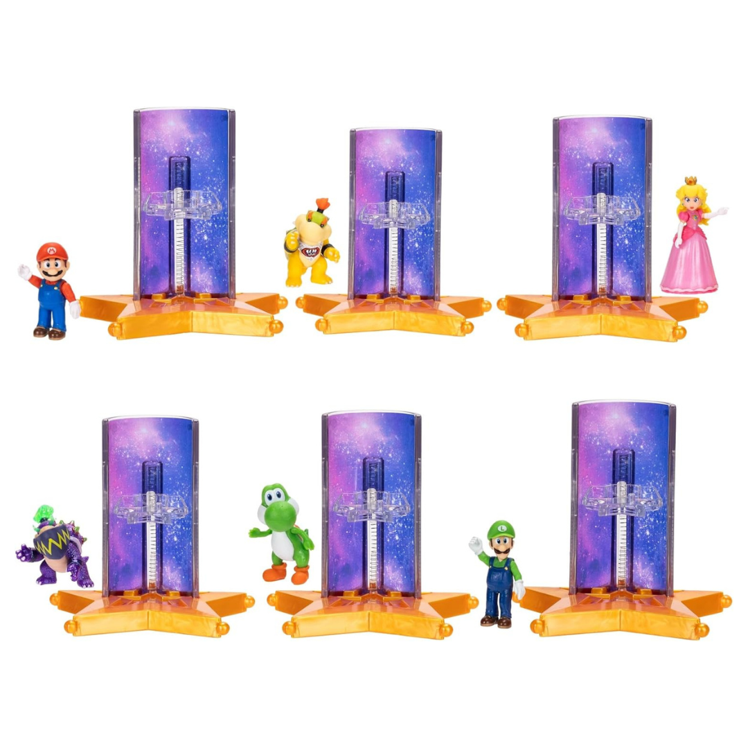 6-Pack Super Mario Galaxy Movie Mini Figures With Star Launcher Accessory