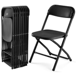 10-Count Folding Stackable Plastic Portable Chairs (330 lbs Capacity, Black)