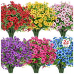 24 Bundles UV Resistant Faux Plastic Artificial Flowers