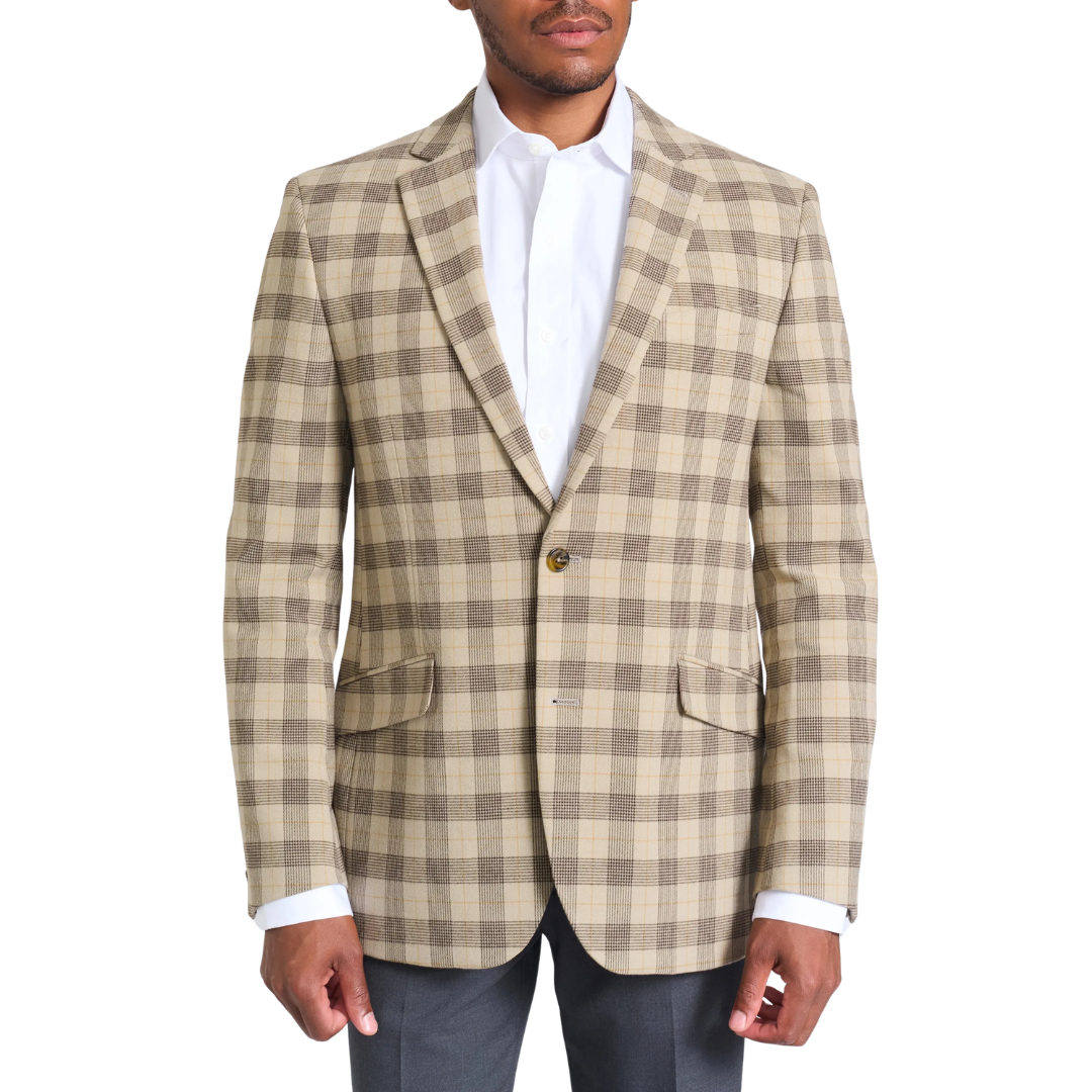 Savile Row Co Camel Glen Plaid Blazer