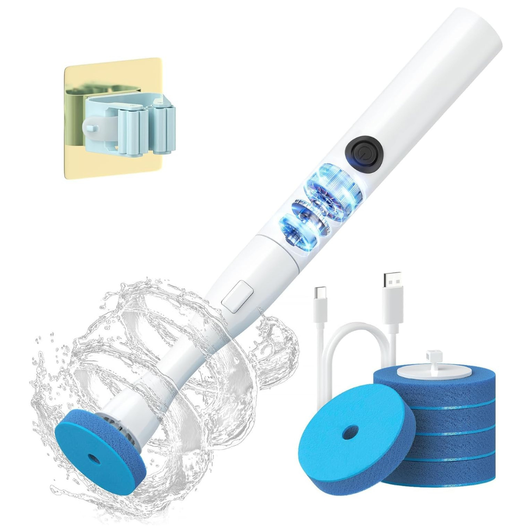 Hands-Free Electric Toilet Brush W/ Disposable Heads & Holder Set