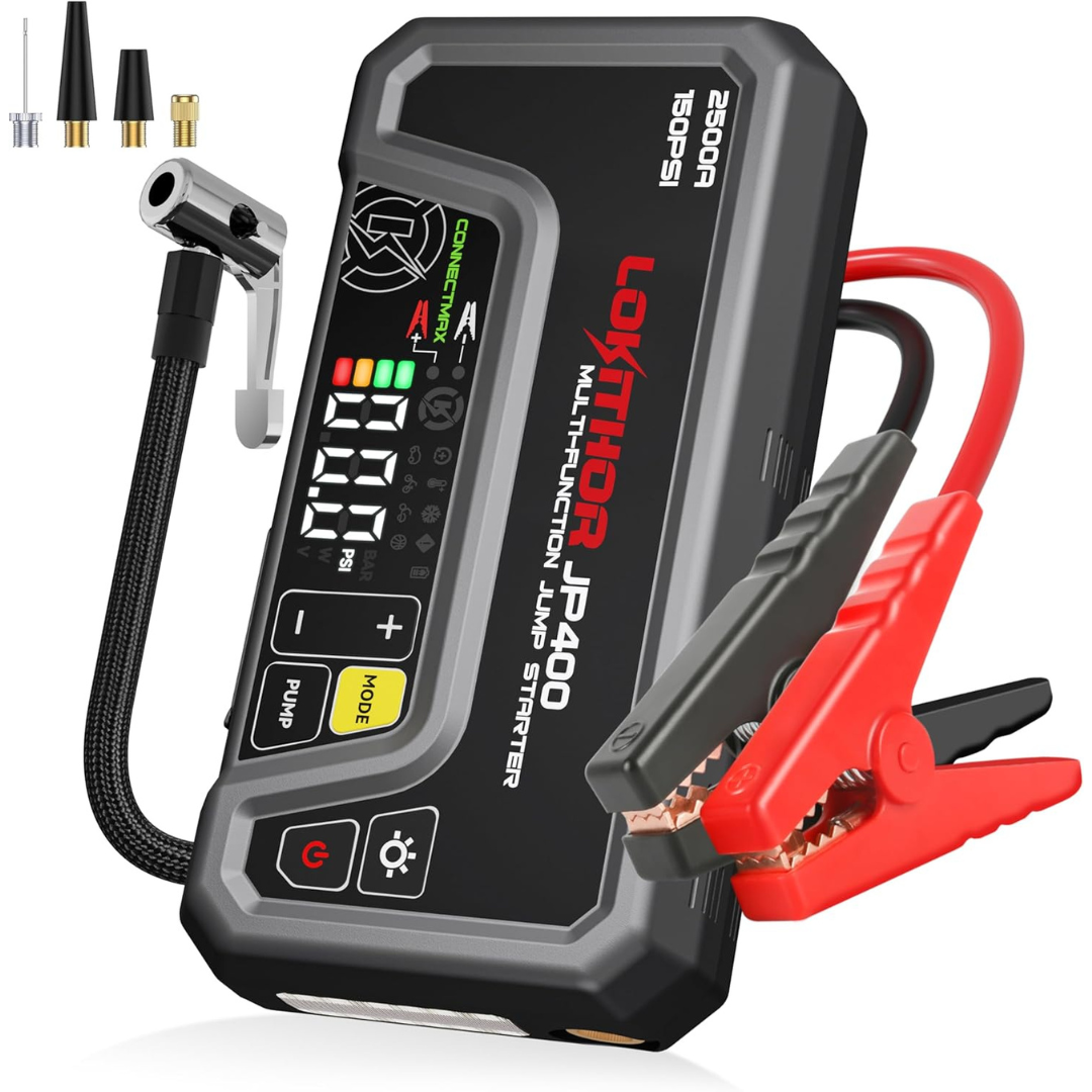 Lokithor 2500A 150PSI 12V Portable Car Battery Jump Starter W/ Air Compressor