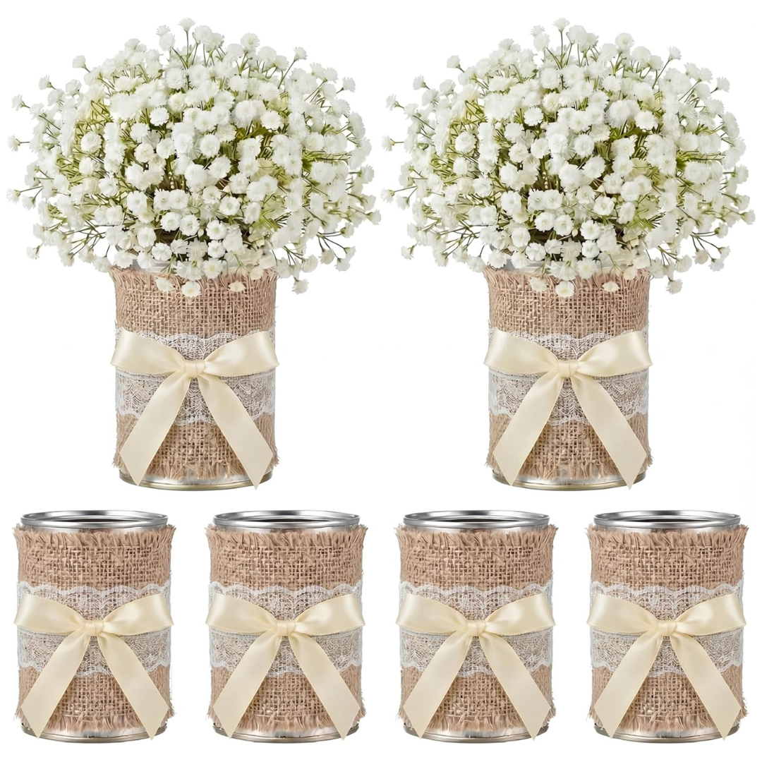 6-Piece 4.7" X 3" Farmhouse Metal Flower Vases With Bow