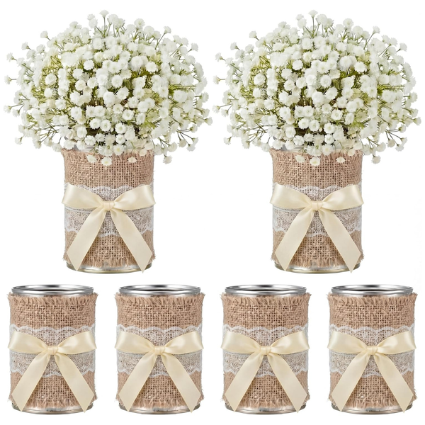 6-Piece 4.7" X 3" Farmhouse Metal Flower Vases With Bow