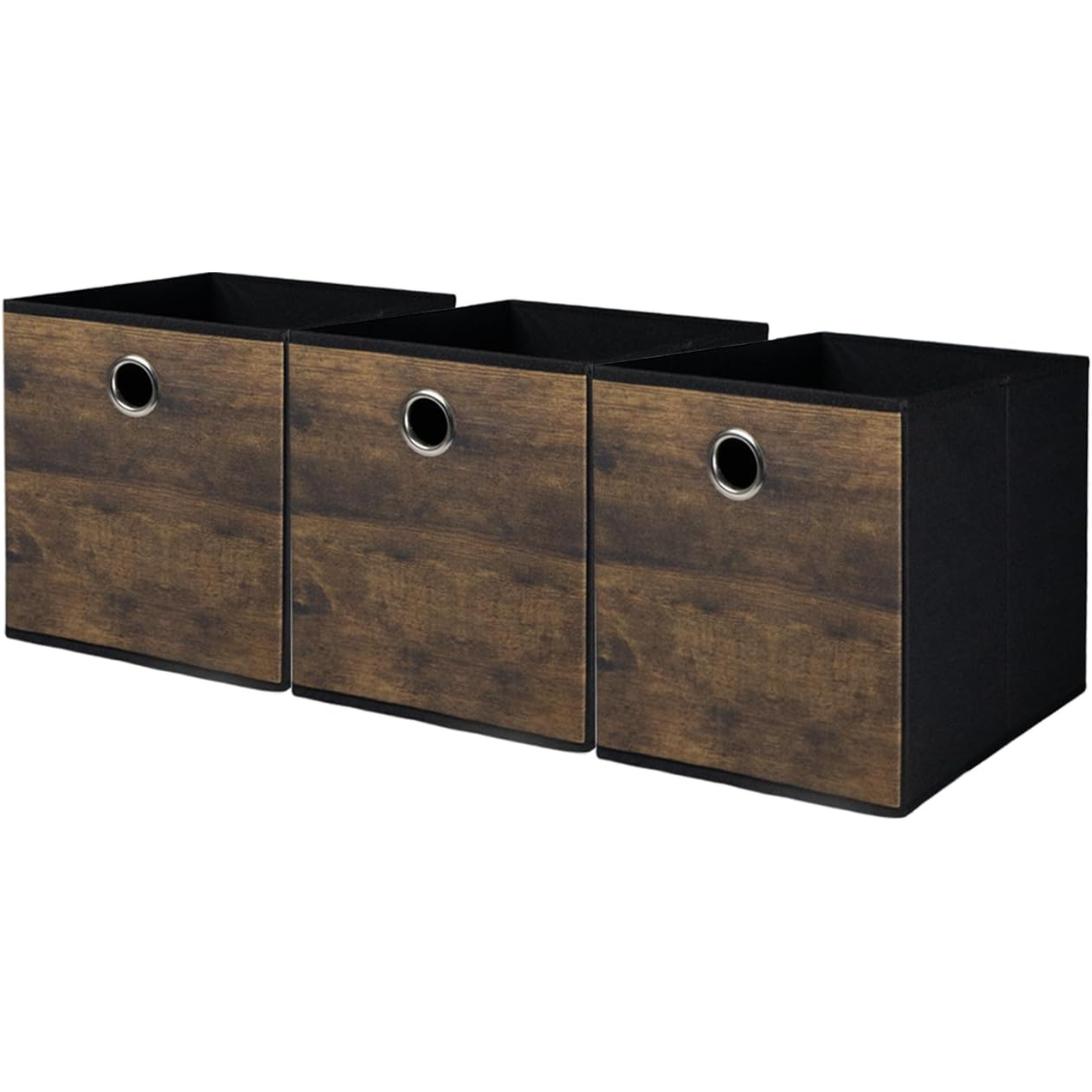 3-Pack Thickened Fabric Cube Storage Bins With Wood Look