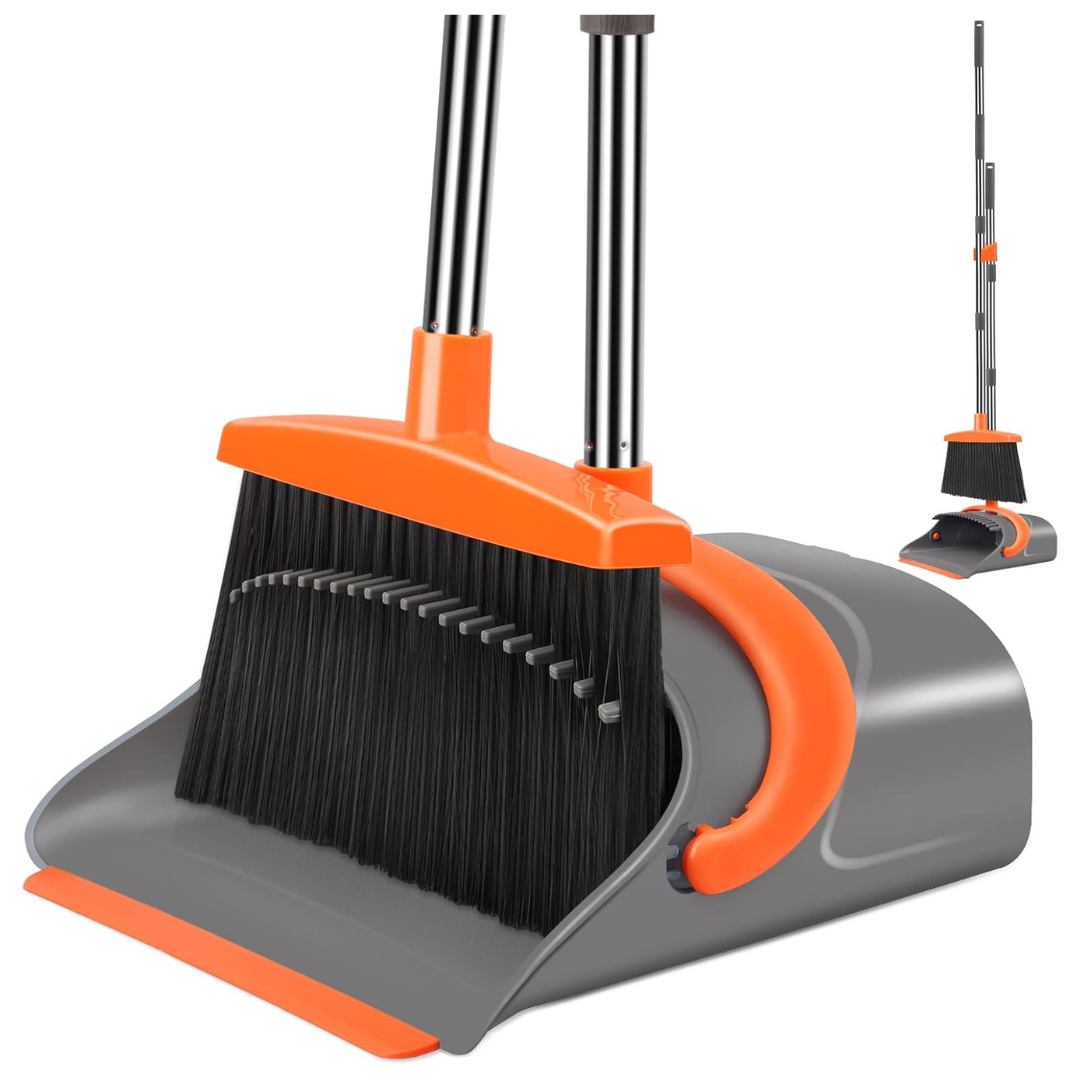 Broom And Dustpan Set With Upright Standing Dustpan