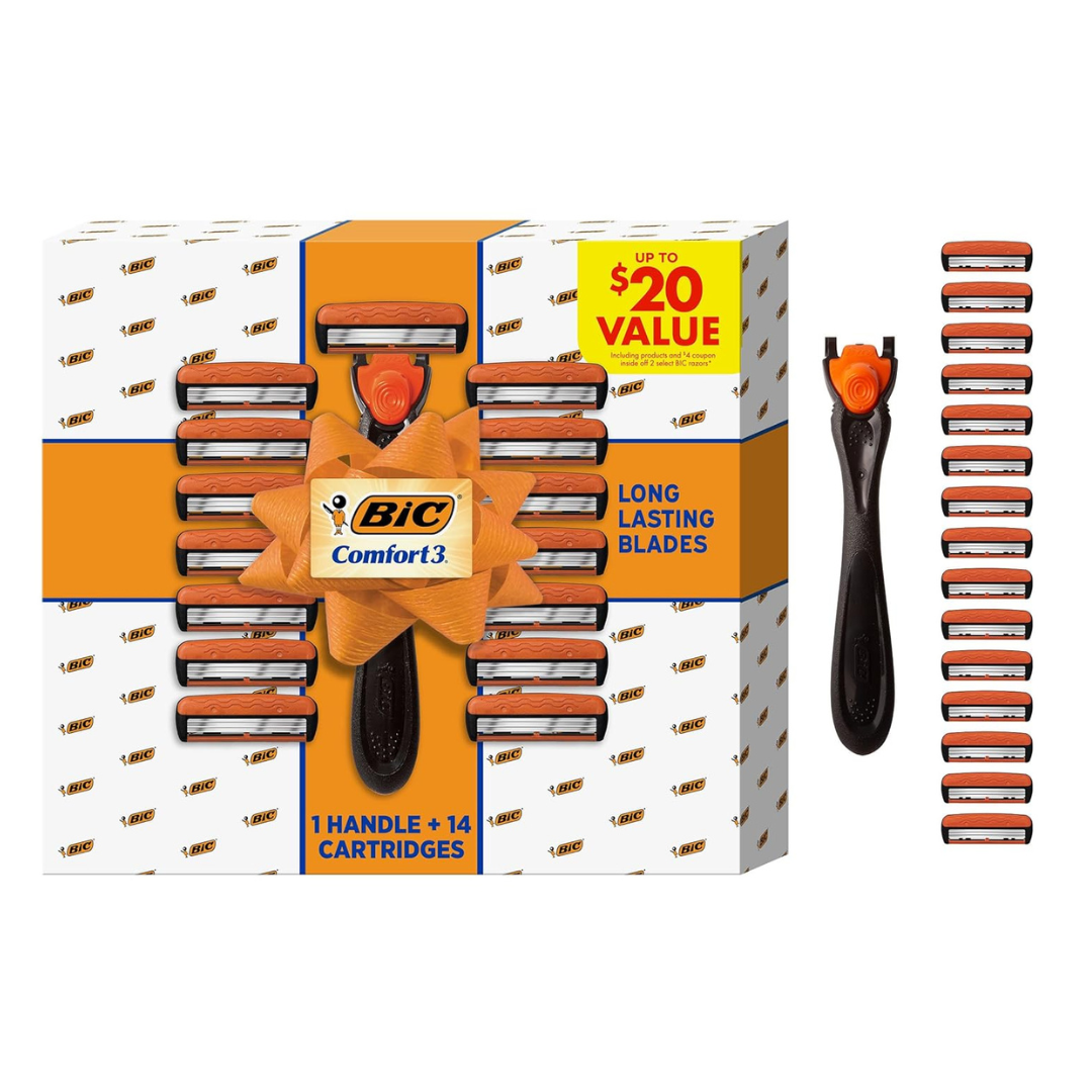 BIC Comfort Men's 3-Blade Razor Holiday Gift Set W/ 1 Handle & 14 Cartridges