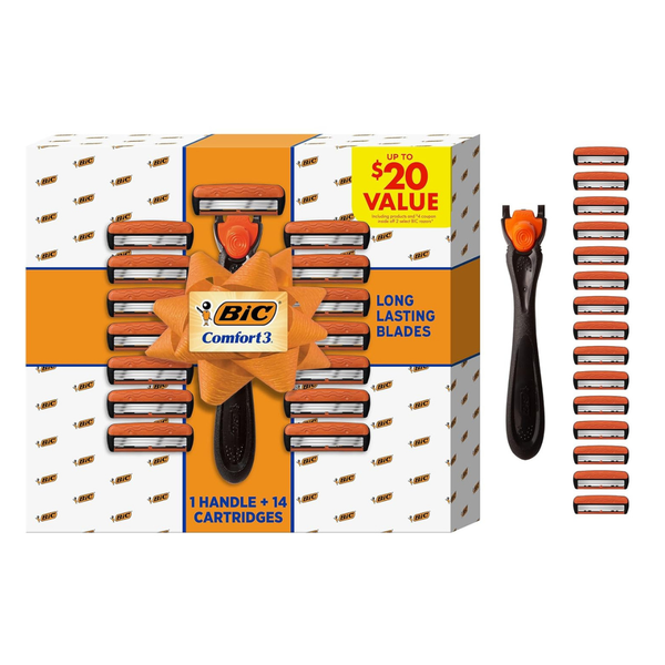 BIC Comfort Men's 3-Blade Razor Holiday Gift Set W/ 1 Handle & 14 Cartridges