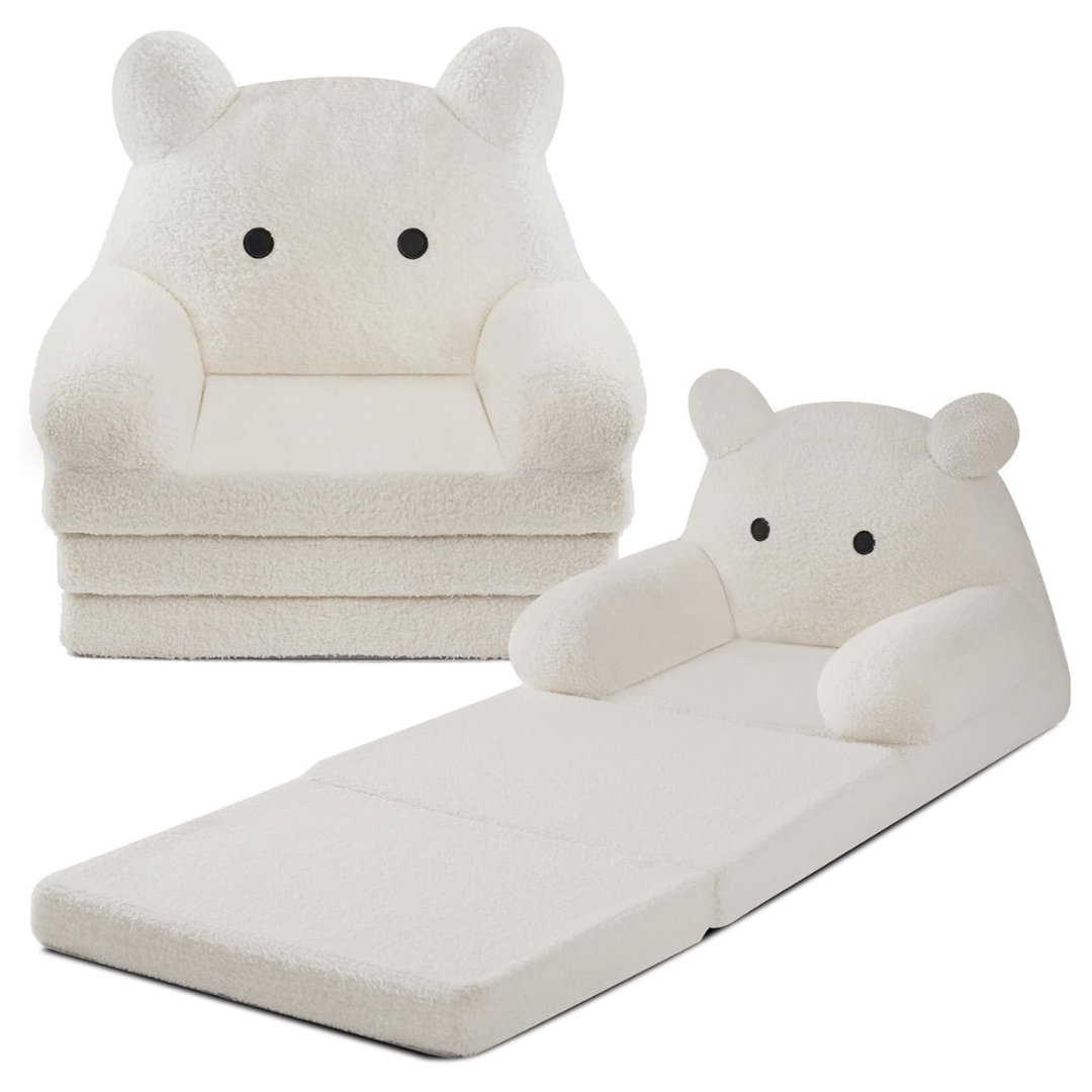 20" Foldable Kids Sofa With Teddy Bear Toddler Couch