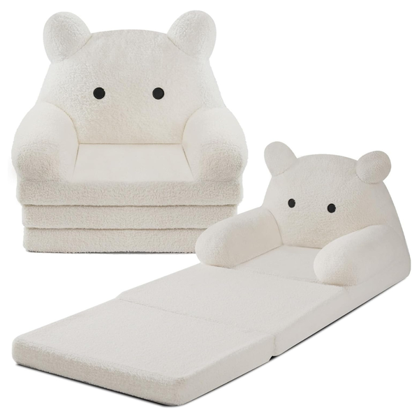 20" Foldable Kids Sofa With Teddy Bear Toddler Couch