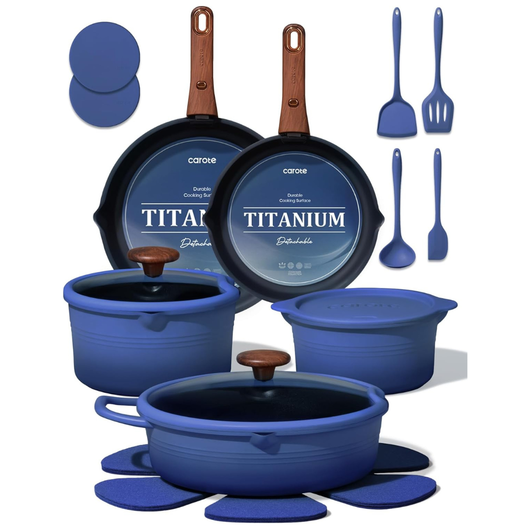 20-Piece Carote Titanium Cookware Set With Detachable Handle