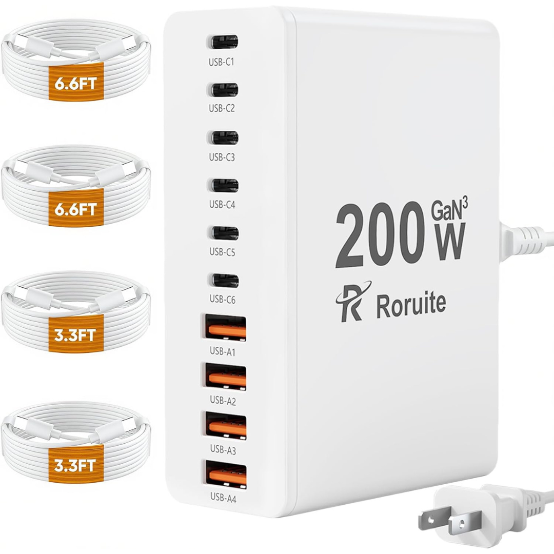 200W GaN USB-C Charging Station 10-Port With 4 Cables