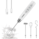 Yuswko Rechargeable Electric 3-Speed Milk Frother Wand W/ 3-Heads