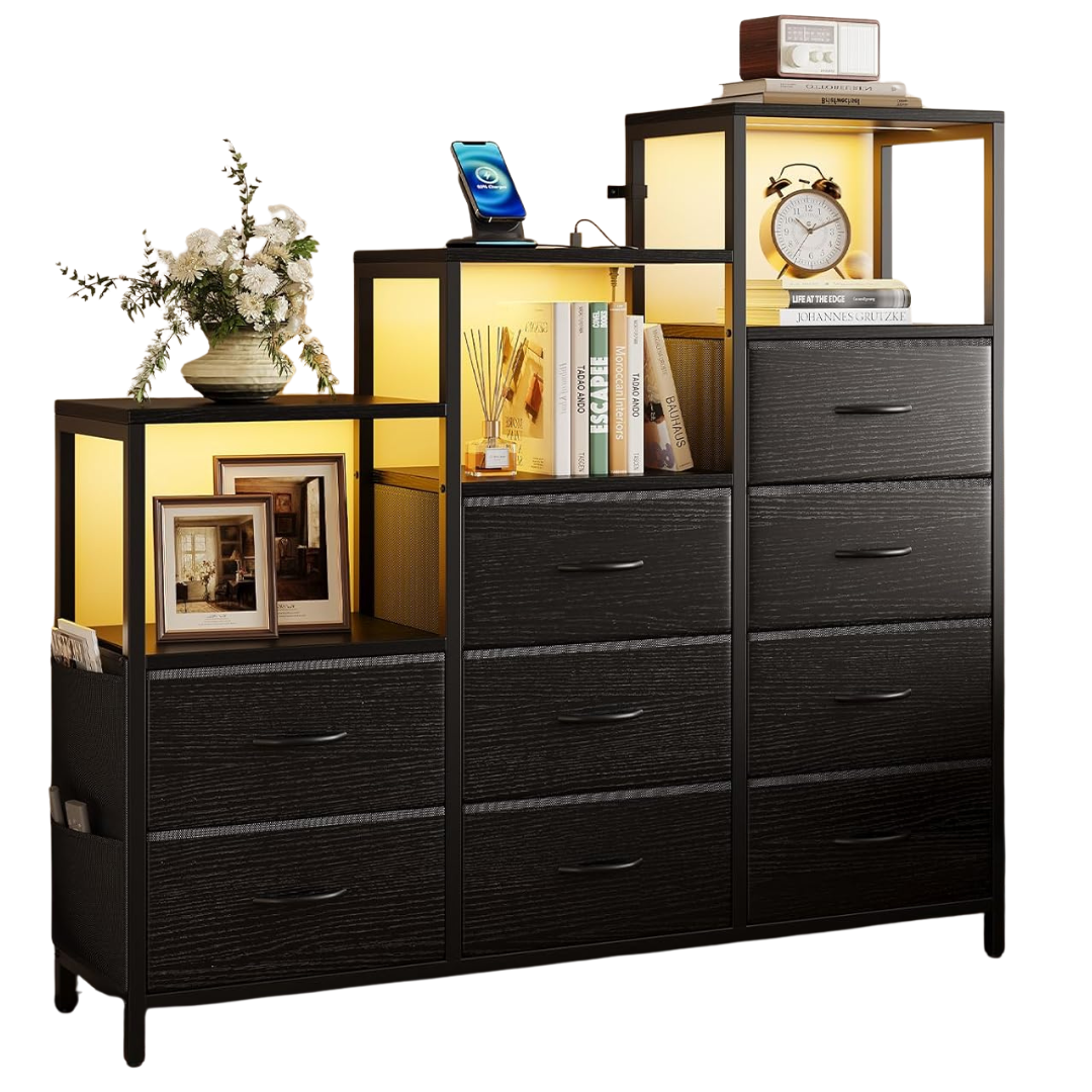 Seetech 52'' 9-Drawer Dresser With LED Lights & Charging Station