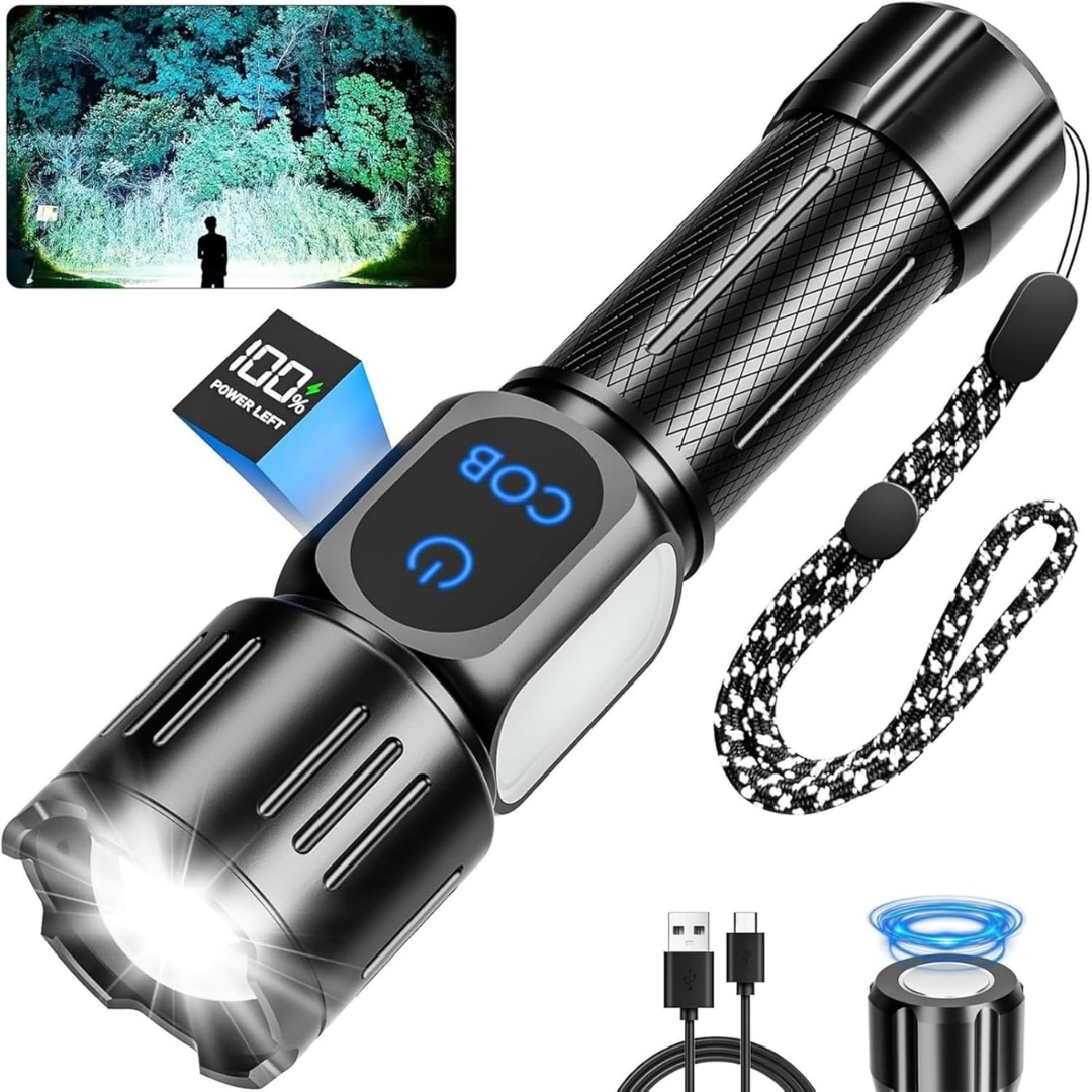 Rechargeable 99000-Lumen Tactical LED Flashlight With LCD Display