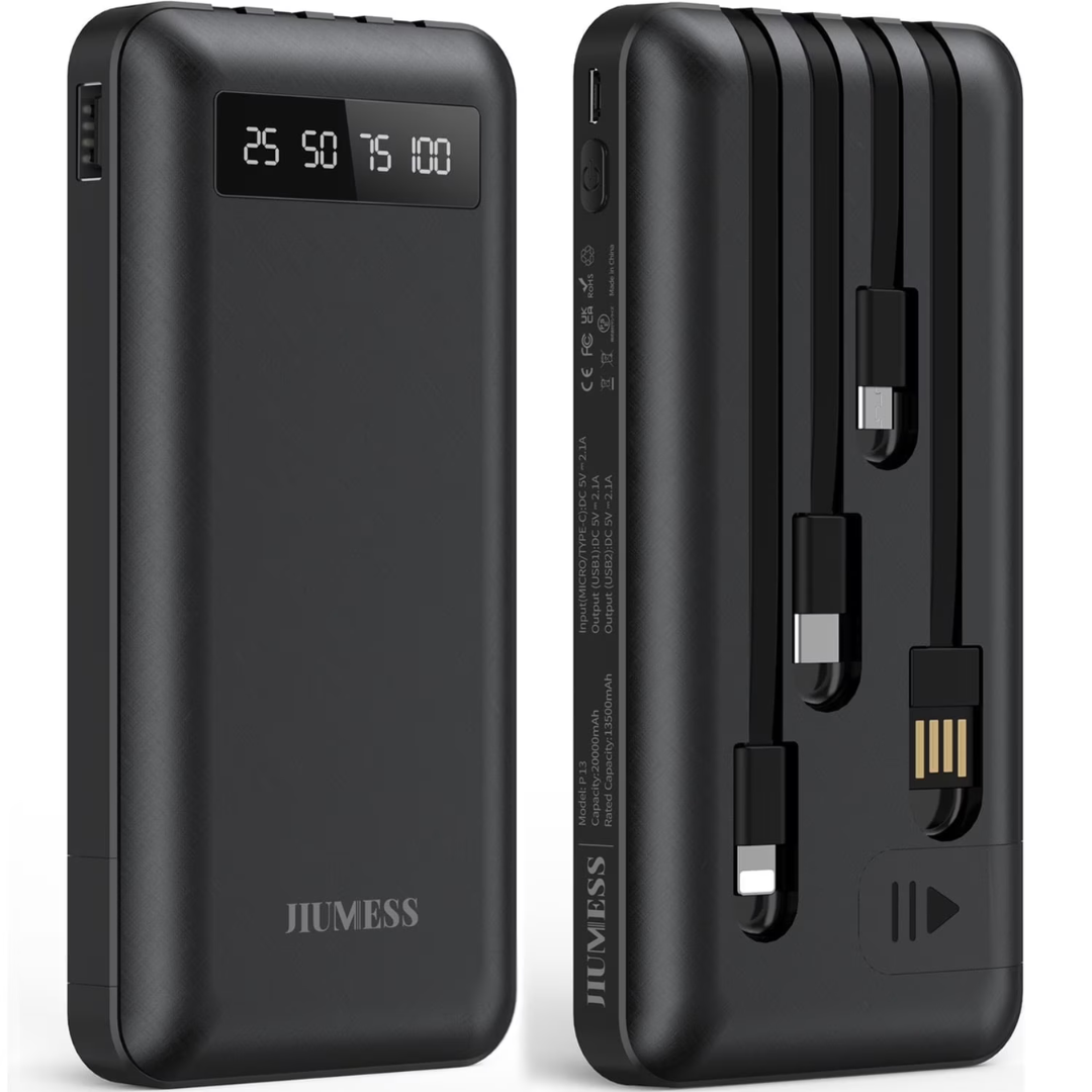 20000mAh Power Bank Portable Charger with Cables