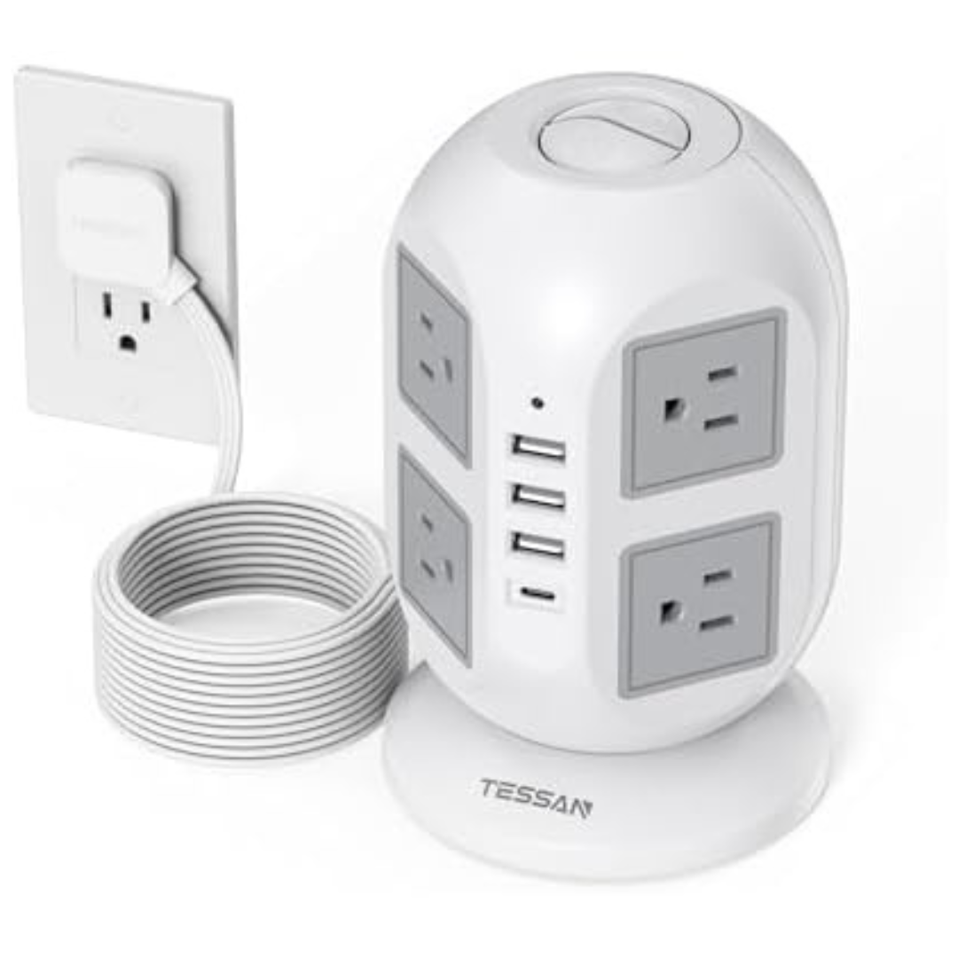 10ft Tessan Power Strip Tower Surge Protector with 8 Outlets