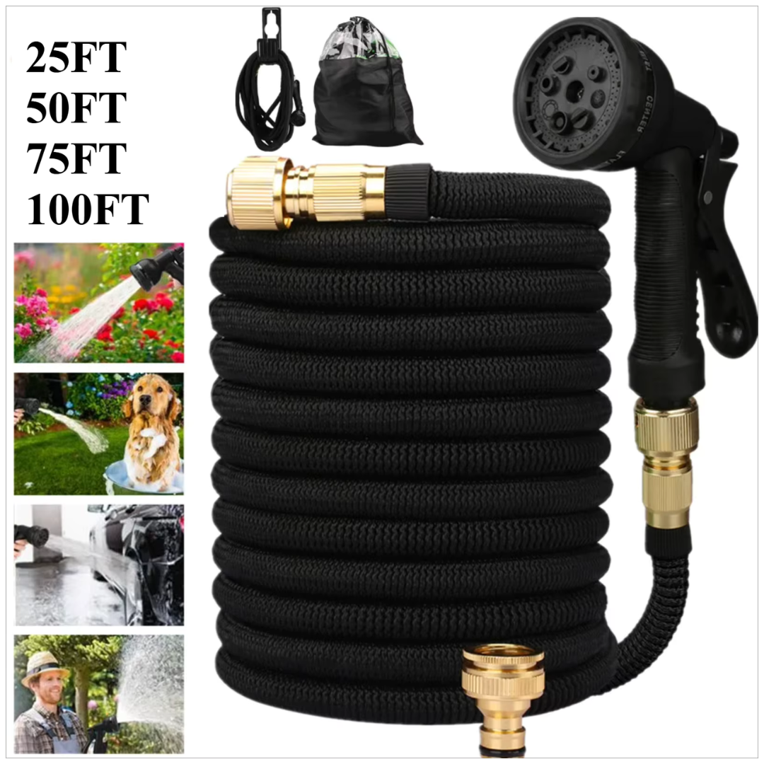 25Ft Portable Garden Hose with Spray Gun