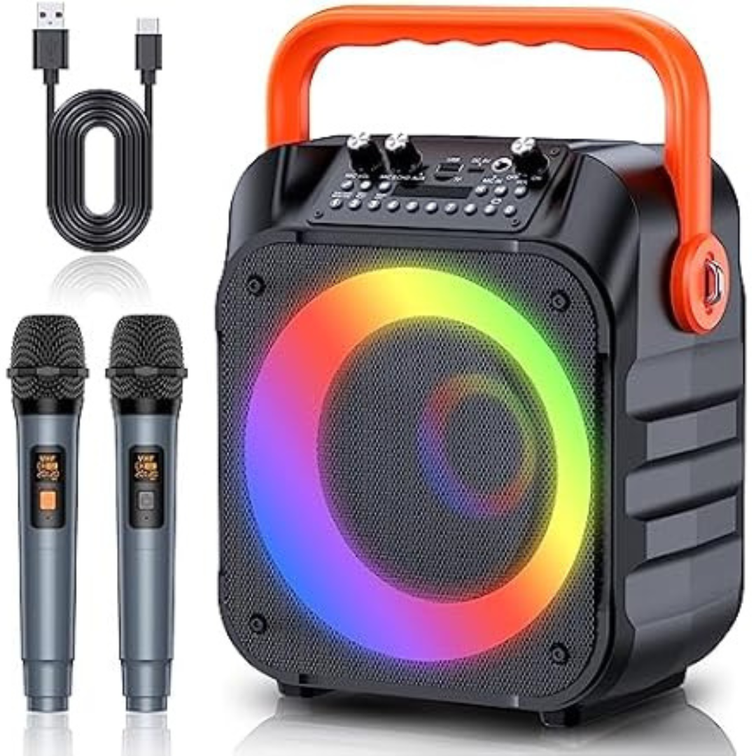 Portable Karaoke Machine with Two Wireless Microphones