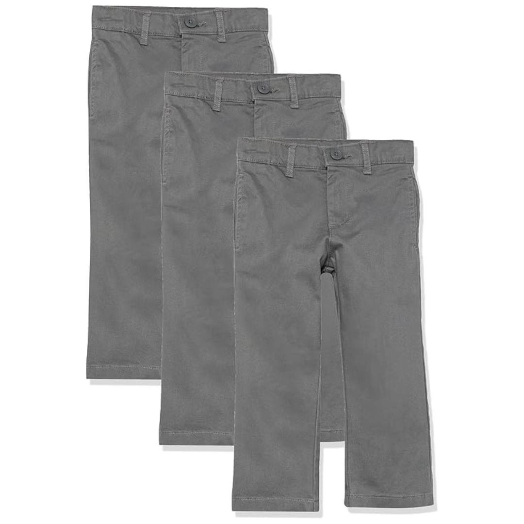 3-Pack Amazon Essentials Boys Straight-Fit Flat-Front Pants