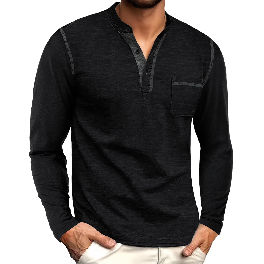 Men's Casual Stylish Cotton Pullover Henley Shirt