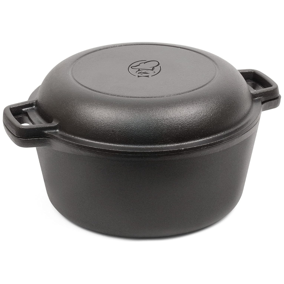 Commercial CHEF 5-Quart Cast Iron Dutch Oven With Skillet Lid