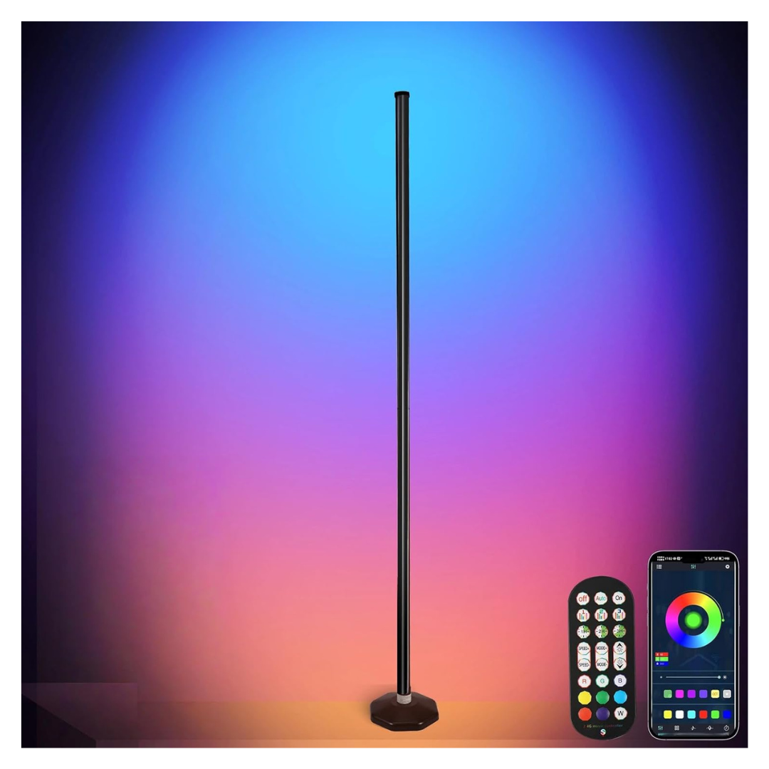 Smart RGB LED Corner Floor Lamp Adjustable Height With Color Changing Lights