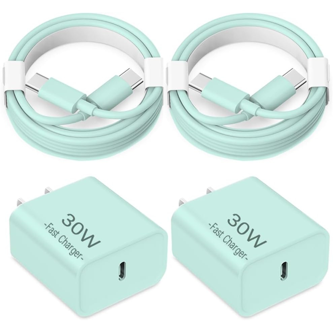 2-Pack 30W USB-C Fast Charger With 6ft Cables (3 Colors)