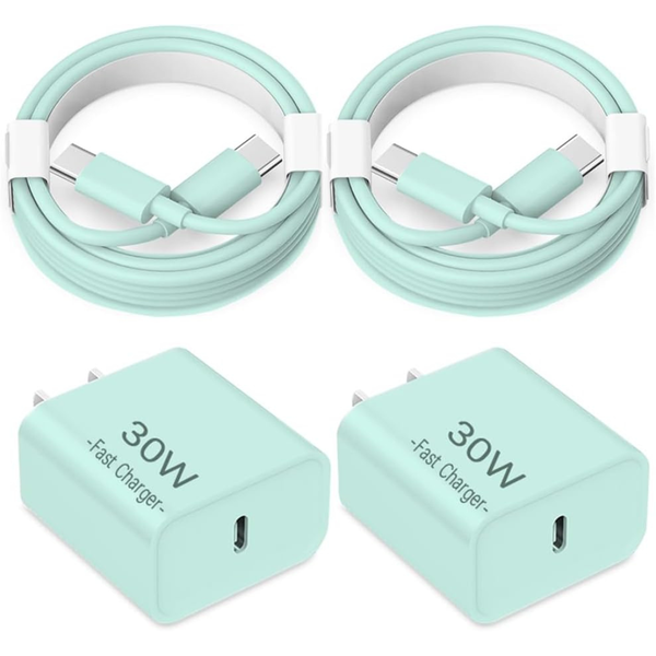 2-Pack 30W USB-C Fast Charger With 6ft Cables (3 Colors)