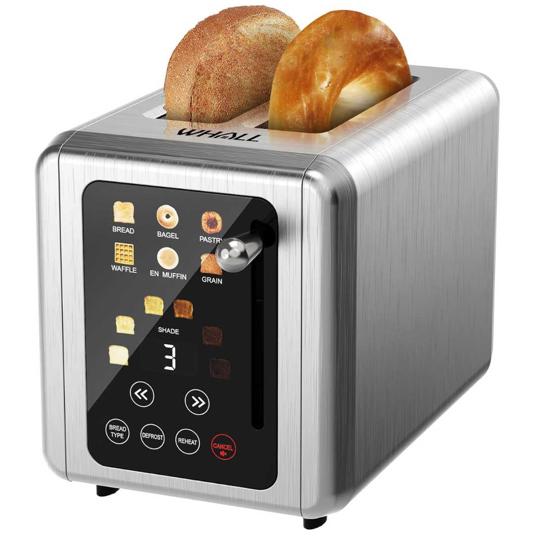 Stainless Steel 2 Slice Touch Screen Round Lever Toaster W/ Digital Timer