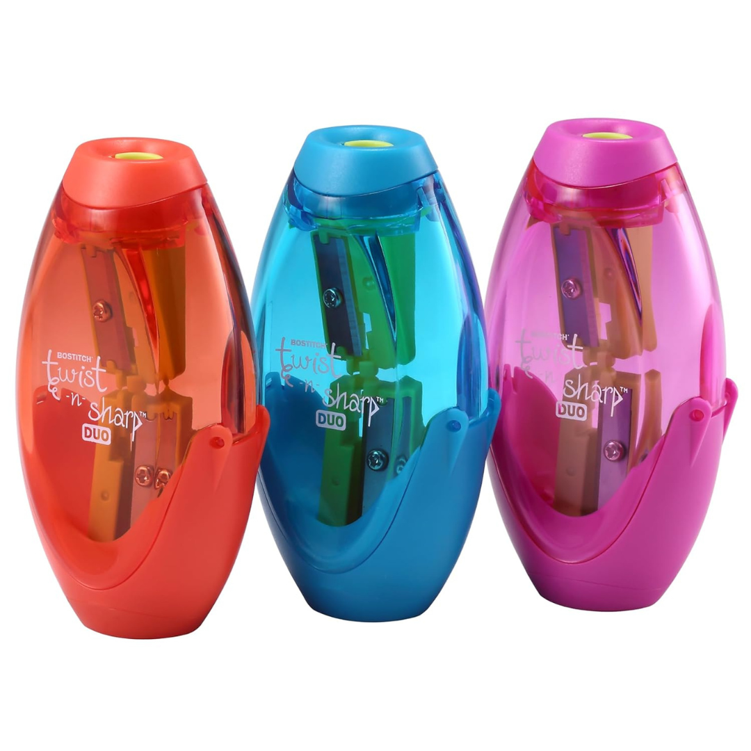 3-Pack Bostitch Office Pencil Sharpener (Blue, Orange, Pink)