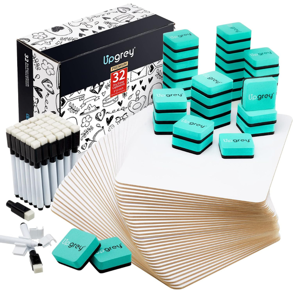32-Pack Mini Whiteboards With Markers & Erasers