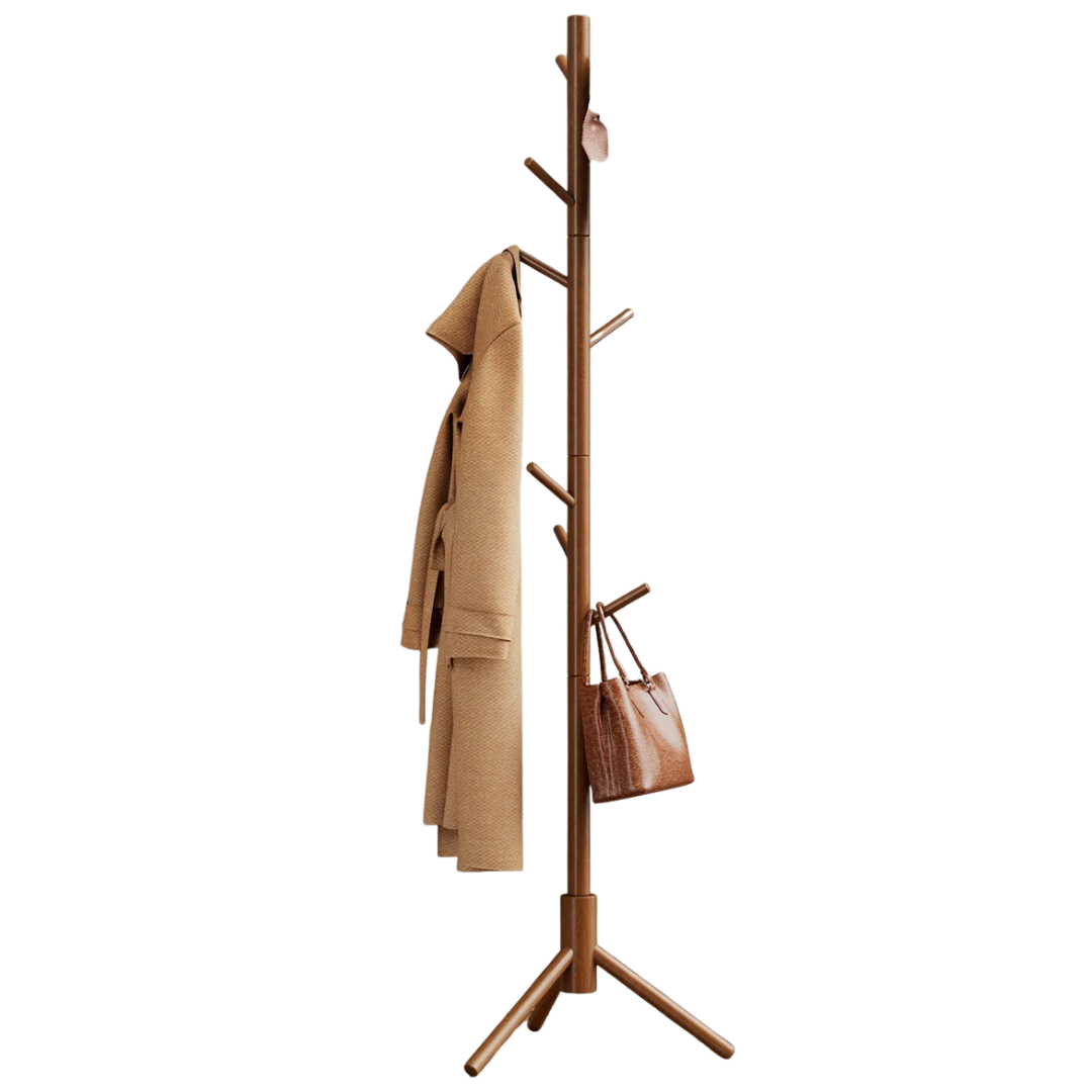 Rebrilliant 8-Hook Freestanding Adjustable Solid Wood Coat Rack