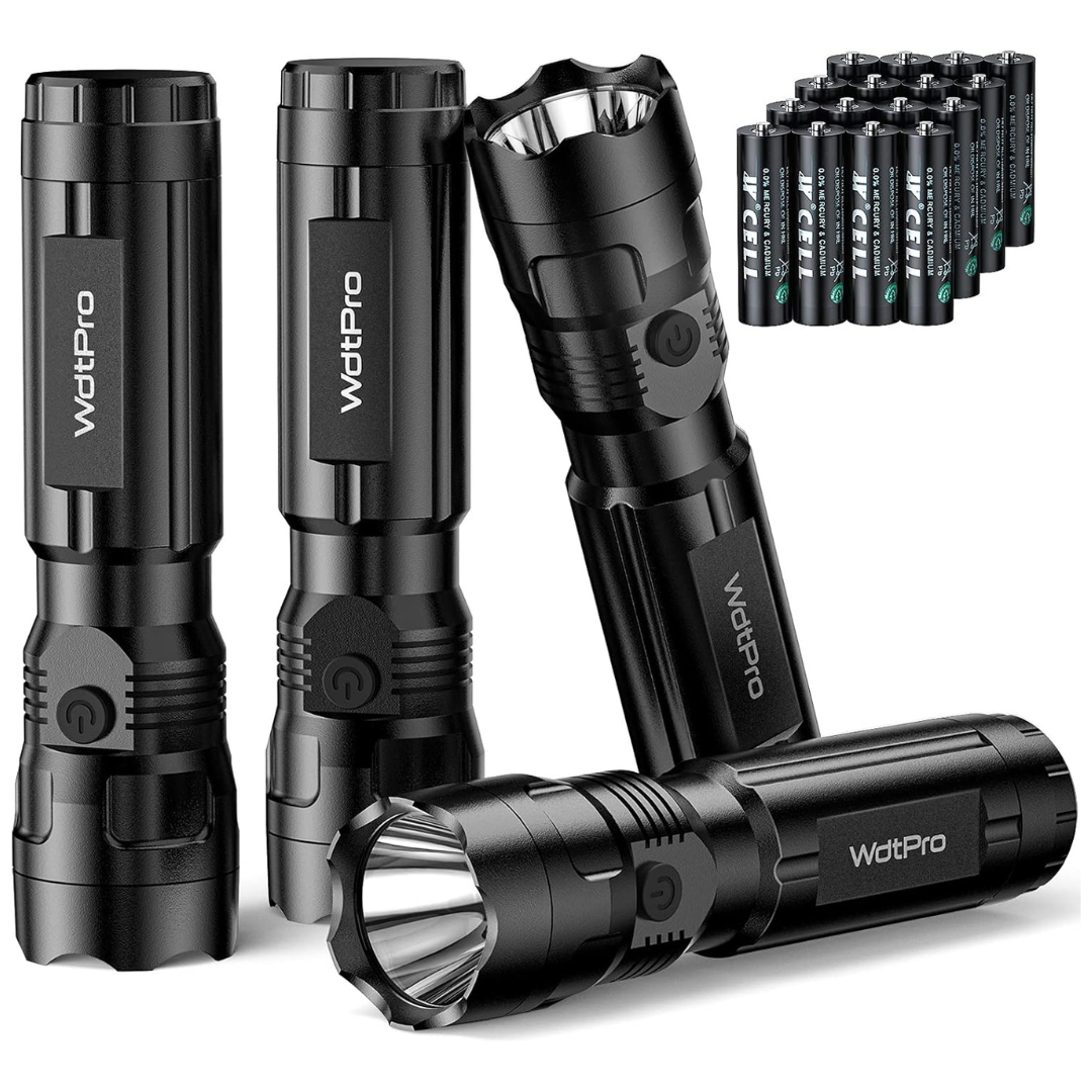 4-Pack EDC Bright LED Flashlights With 16 AAA Batteries