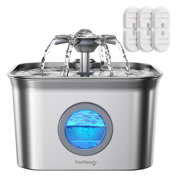 2.8L Feelneedy Stainless Steel Pet Water Fountain W/ 3-Count Filters