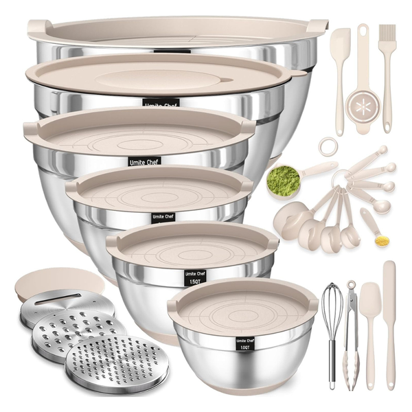 26-Piece Umite Chef Stainless Steel Mixing Bowls Set W/ Airtight Lids