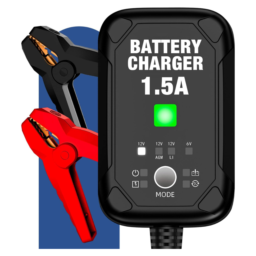 1.5A 6V/12V Car Battery Charger With Overcharge Protection