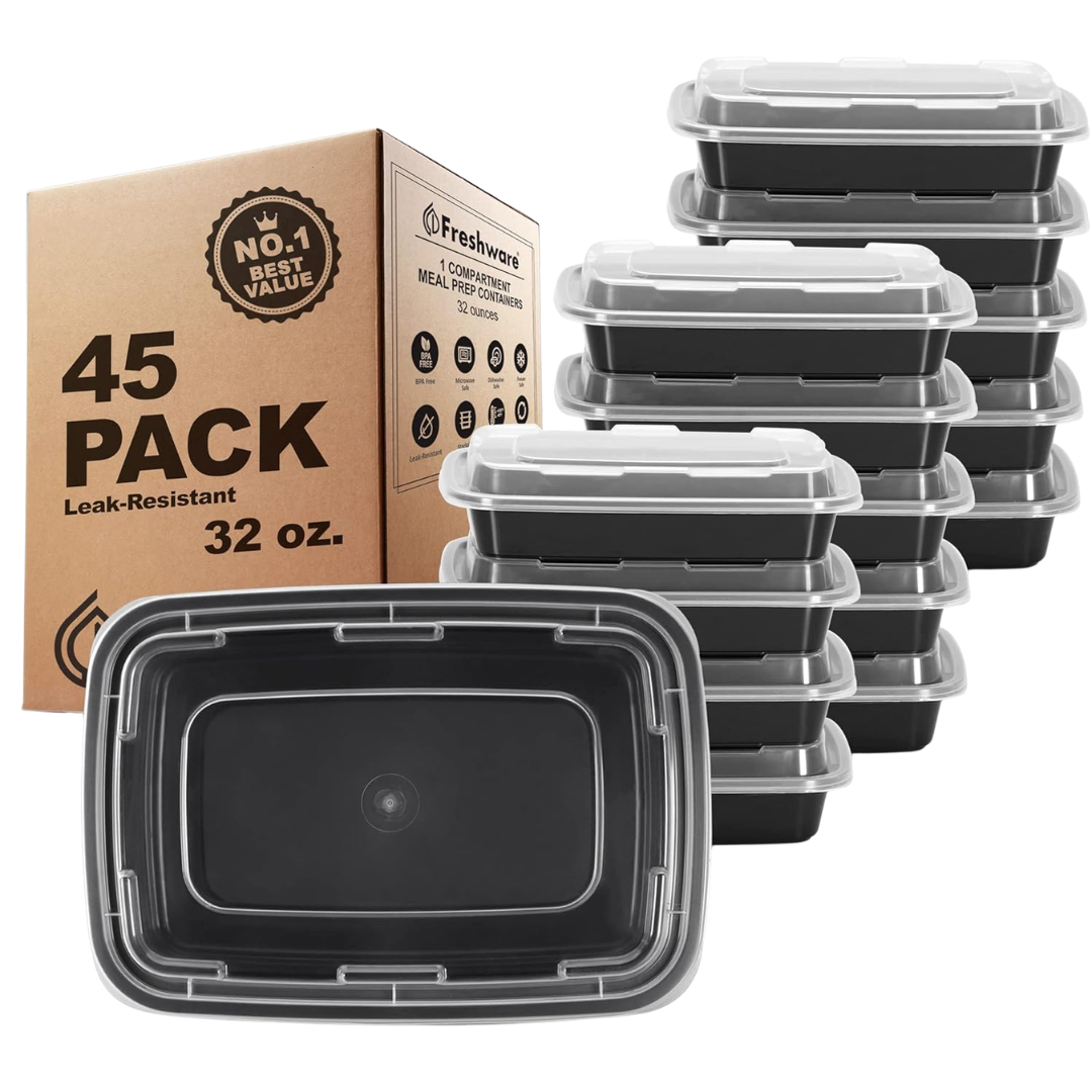 45-Pack 32-Oz Freshware 1-Compartment Food Storage Containers With Lids