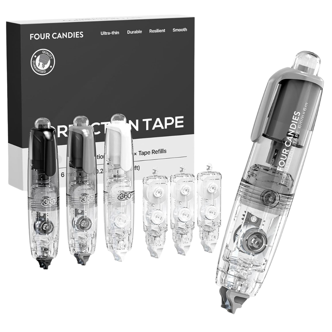 3-Pcs Four Candies Refillable Retractable White Correction Tape