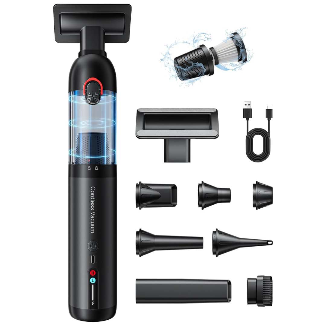 Cordless Handheld Car Vacuum Cleaner With Air Duster & Washable Filter