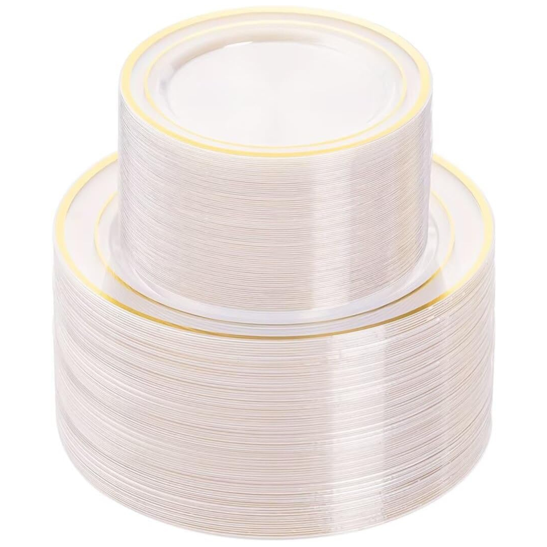 200-Piece BESTVIP Clear & Gold Disposable Plates (Clear Gold)