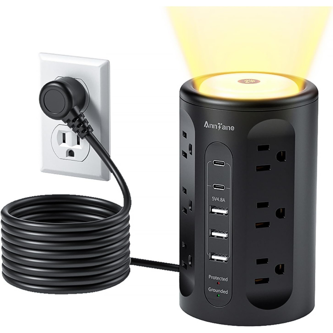 AnnTane Power Strip Tower With Night Light