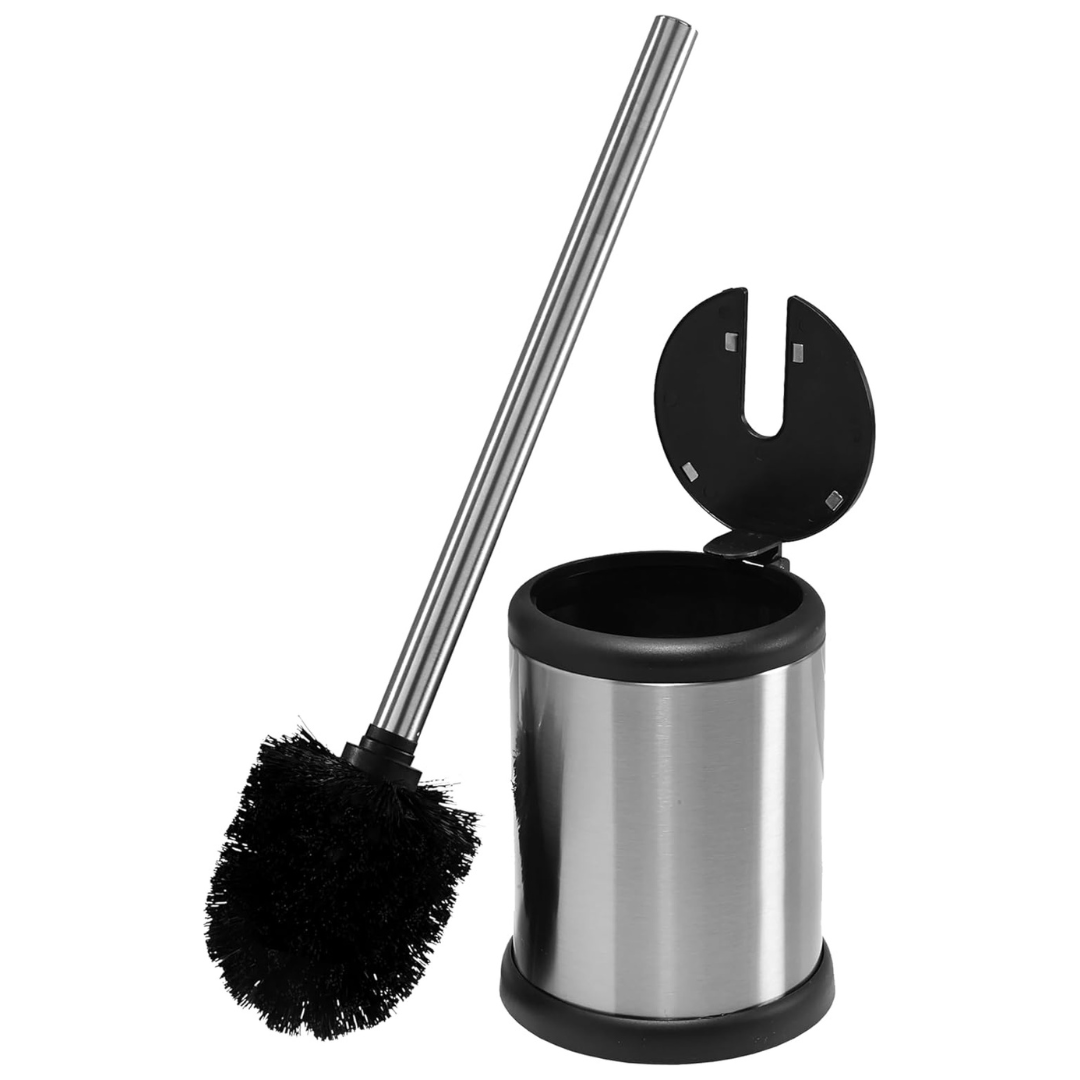 Bath Bliss Self Closing Lid Stainless Steel Toilet Brush And Holder