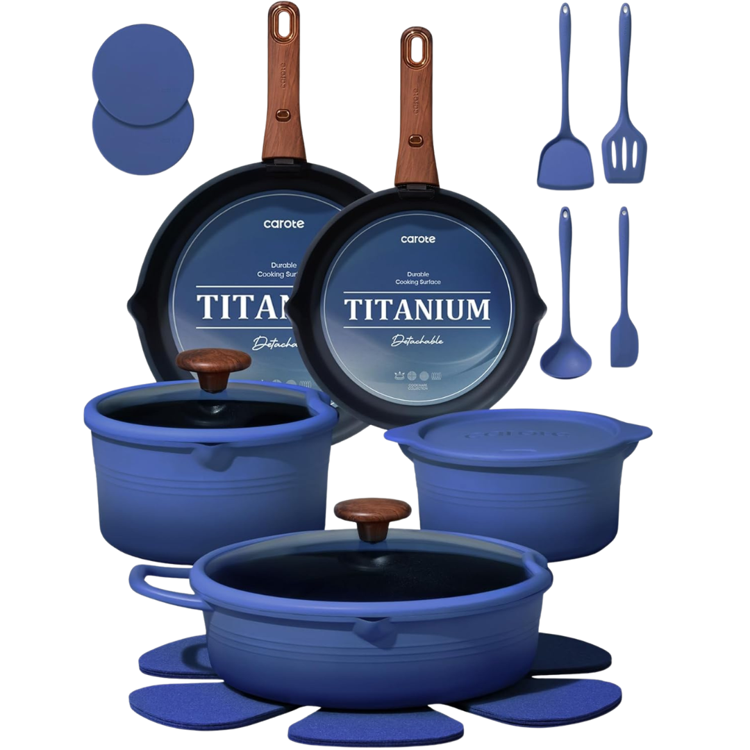 20-Piece Carote Titanium Cookware Set With Detachable Handle
